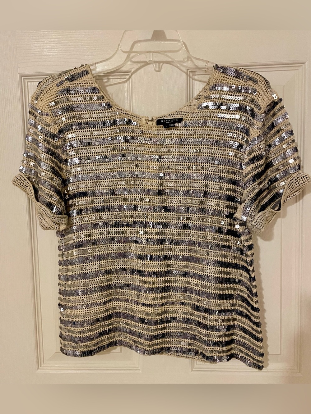 Stunning Gryphon New York Sequin Crochet Knit Top SZ L